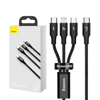 Baseus Rapid Series 3-in-1 Fast Charging Data Cable Type-C to C+L+C PD 20W 1.5m 