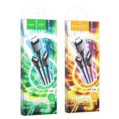 Hoco X76 3-in-1 Super charging cable(iP+Type-C+Micro)