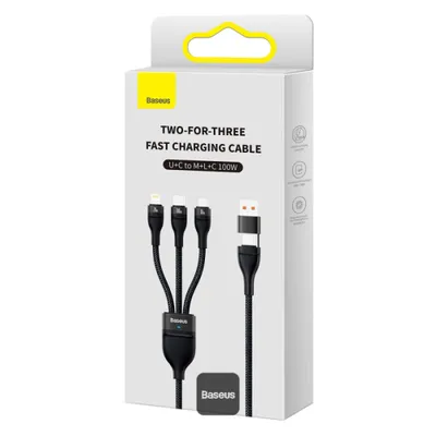 Baseus Flash Series Ⅱ Two-for-three Charging Cable U+C to M+L+C 100W 1.2m CASS03