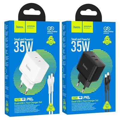 Hoco N29 Triumph PD35W dual port(2C) charger set(Type-C to Type-C)(EU)