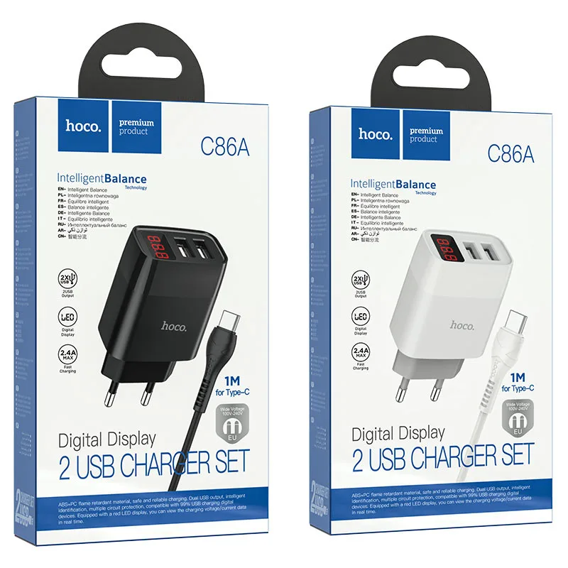 Hoco C86A Illustrious dual port charger with digital display set(iP)(EU)