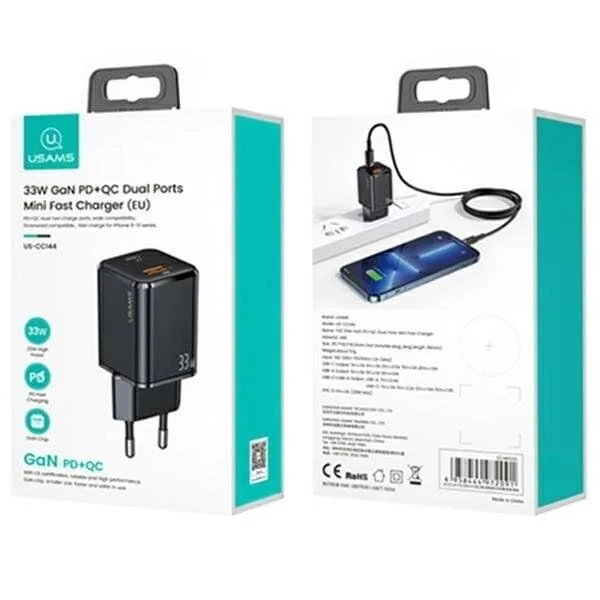 Usams 33W Gan PD+QC Dual Ports Mini Fast Charger US-CC144