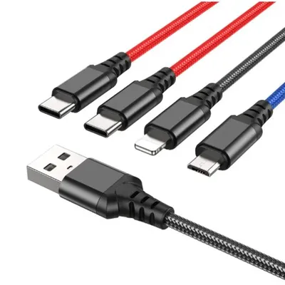 Hoco X76 4-in-1 Super charging cable(Type-C+Type-C+iP+Micro)