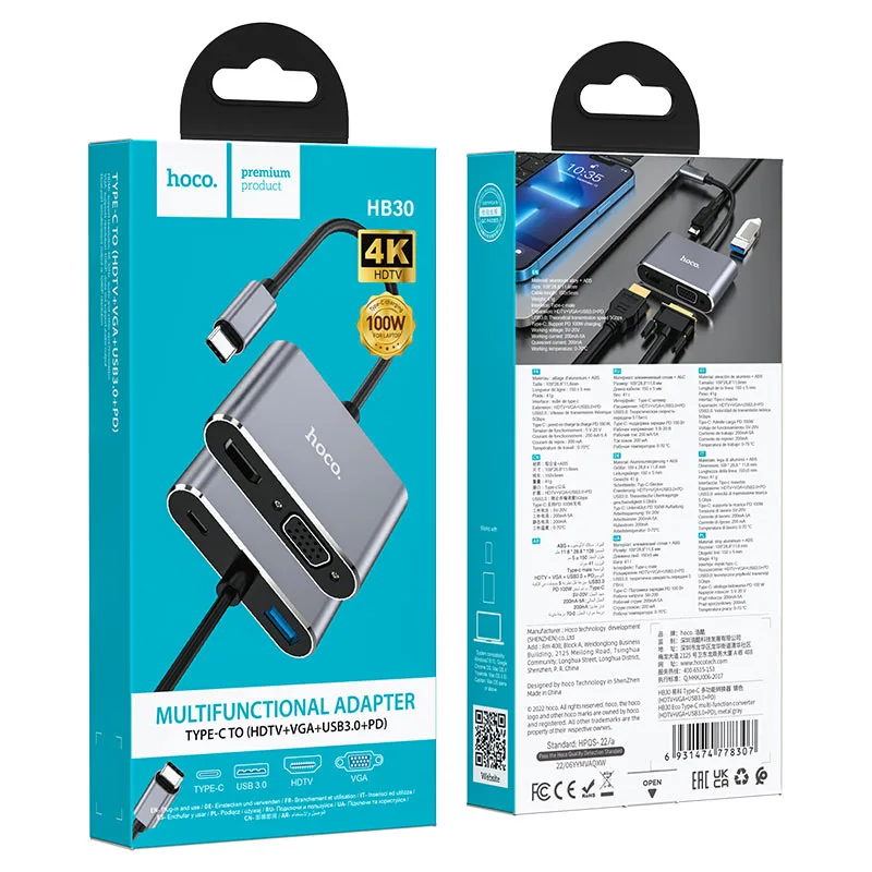 Hoco HB30 Eco Type-C multi-function converter(HDTV+VGA+USB3.0+PD)