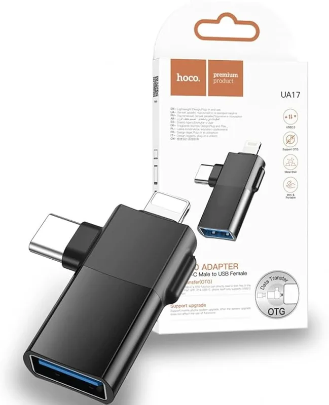 Hoco UA17 iP male/Type-C male to USB female two-in-one adapter