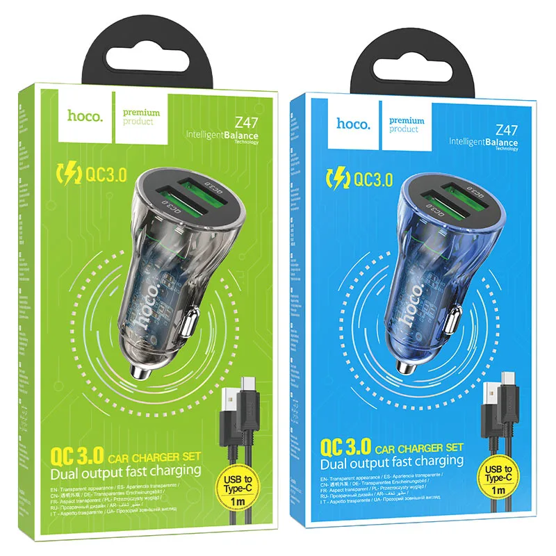 Hoco Z47 Transparent Discovery Edition dual port QC3.0 car charger