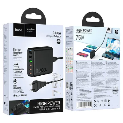 Hoco C133A Earl 6-port PD75W(3C3A) charger(EU)