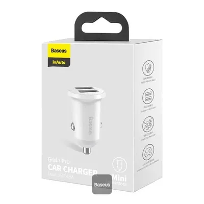 Baseus Grain Pro Car Charger (Dual USB 4.8A ) White
