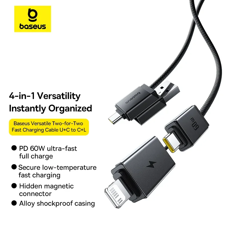 Baseus Versatile Two-for-Two Fast Charging Cable U+C to C+L 60W 1m Cosmic Black P10383000121-01