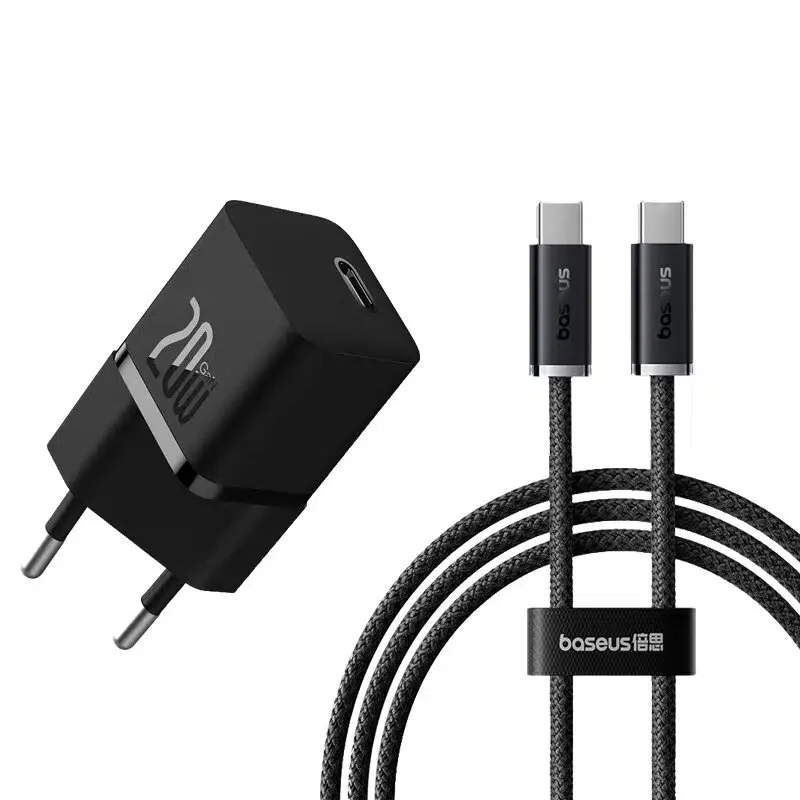 Baseus GaN5 Fast Charger(mini) 1C 20W EU Cluster Black(With: Baseus Dynamic 3 Series Fast Charging Data Cable Type-C to Type-C 100W 1m Cluster Black)