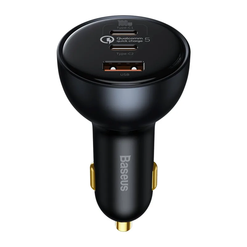 Baseus Qualcomm® Quick Charge™ 5 Technology Multi-Port Fast Charge Car Charger C+C+U 160W set Gray（with Baseus Xiaobai series fast charging Cable Type-C to Type-C 100W (20V/5A) 1m Black） TZCCZM-0G