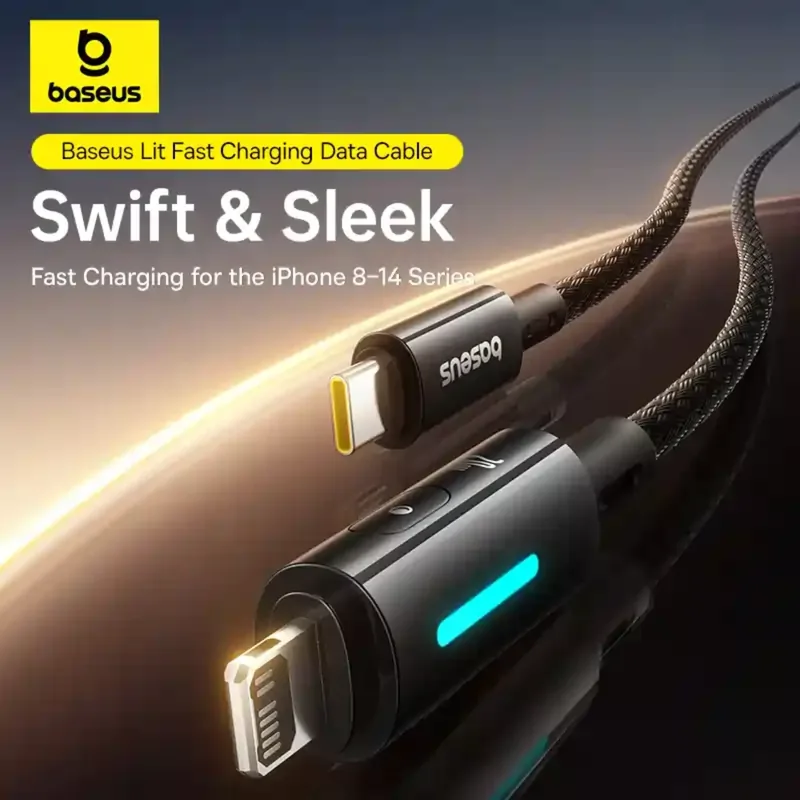 Baseus Lit Button-Control Fast Charging Data Cable USB-C to iP 20W 1m Cosmic Black