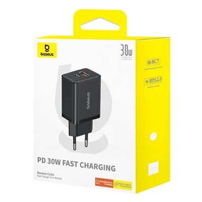 OS-Baseus Cube Fast Charger C+U 30W EU Cluster Black