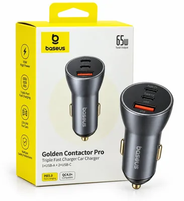 Baseus Golden Contactor Pro Triple Fast Charger Car Charger 65W U+C+C Dark Gray 
