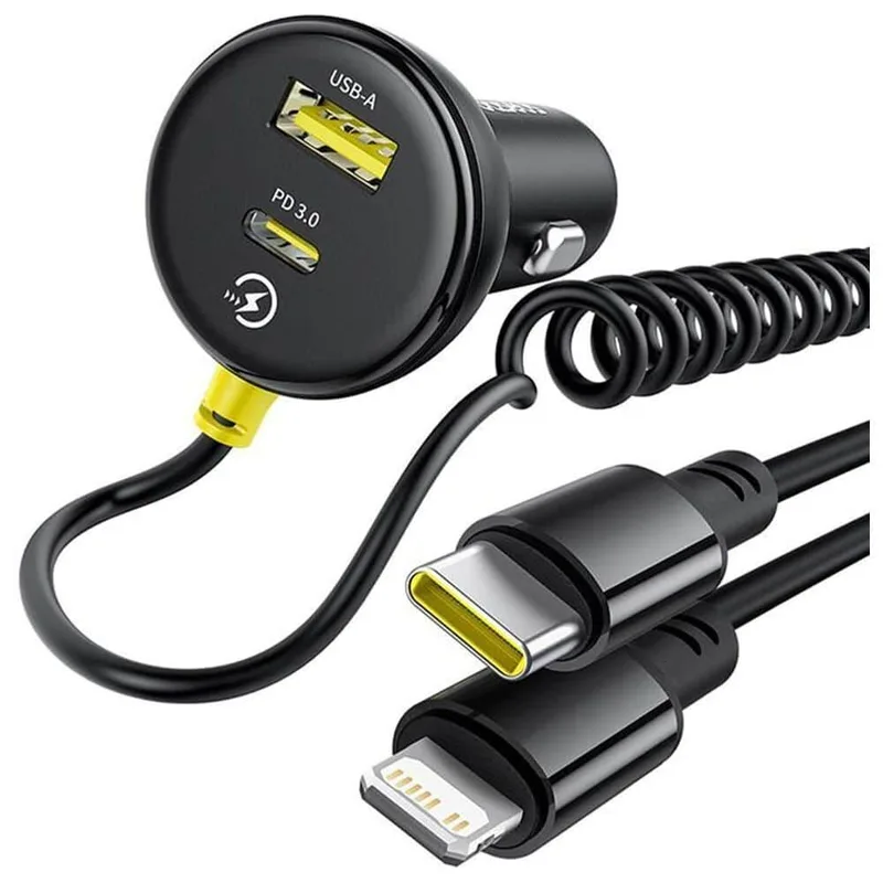 Baseus Circular Plastic Car Charger (U+C) + (C&L) Cable 60W Cosmic Black