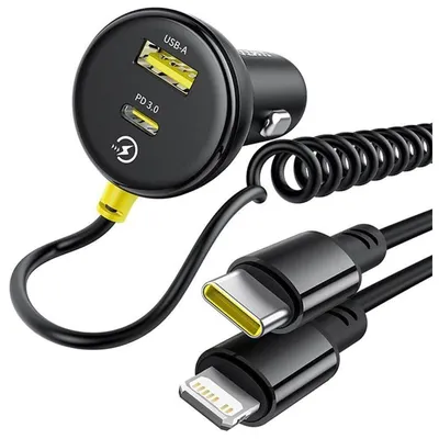Baseus Circular Plastic Car Charger (U+C) + (C&L) Cable 60W Cosmic Black