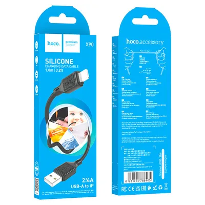 Hoco X90 Cool silicone charging data cable for iP Black