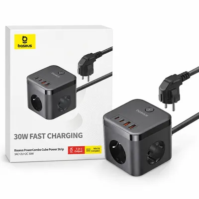 OS-Baseus PowerCombo Cube Power Strip 3AC+2U+2C 30W 1.5m EU Cluster Black