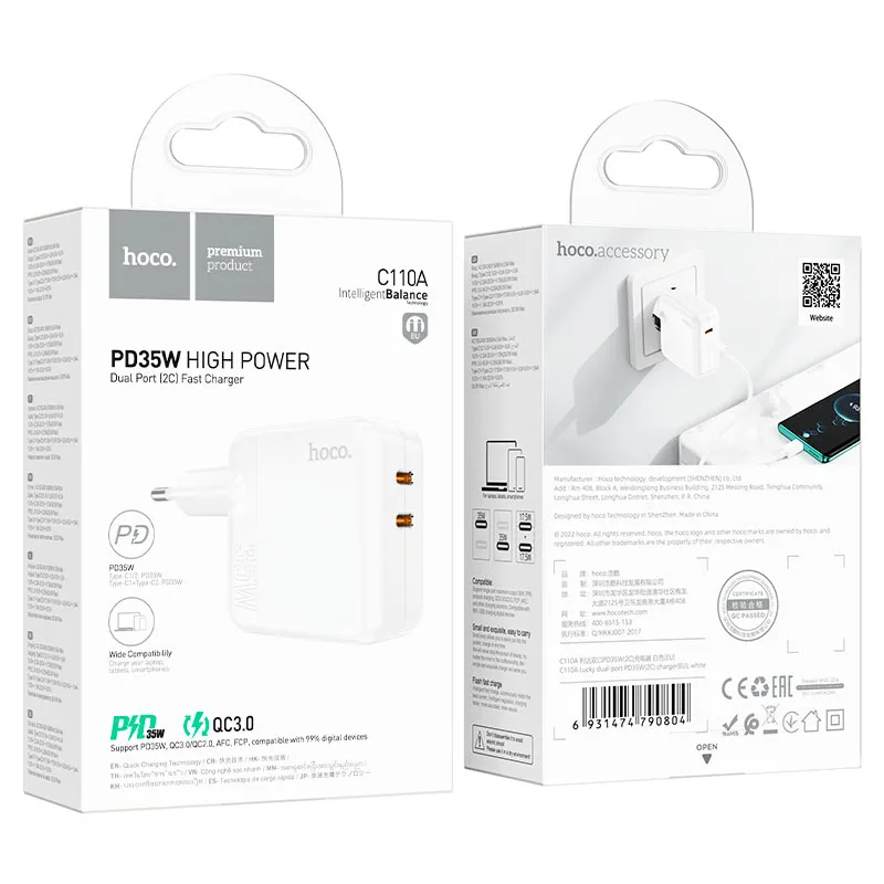 Hoco C110A Lucky dual-port PD35W(2C) charger(EU)