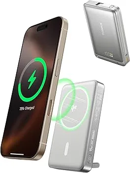 OS-Baseus Nomos Qi2 Kickstand Magnetic Power Bank with Built-in USB-C Cable 10000mAh 45W Lunar gray
