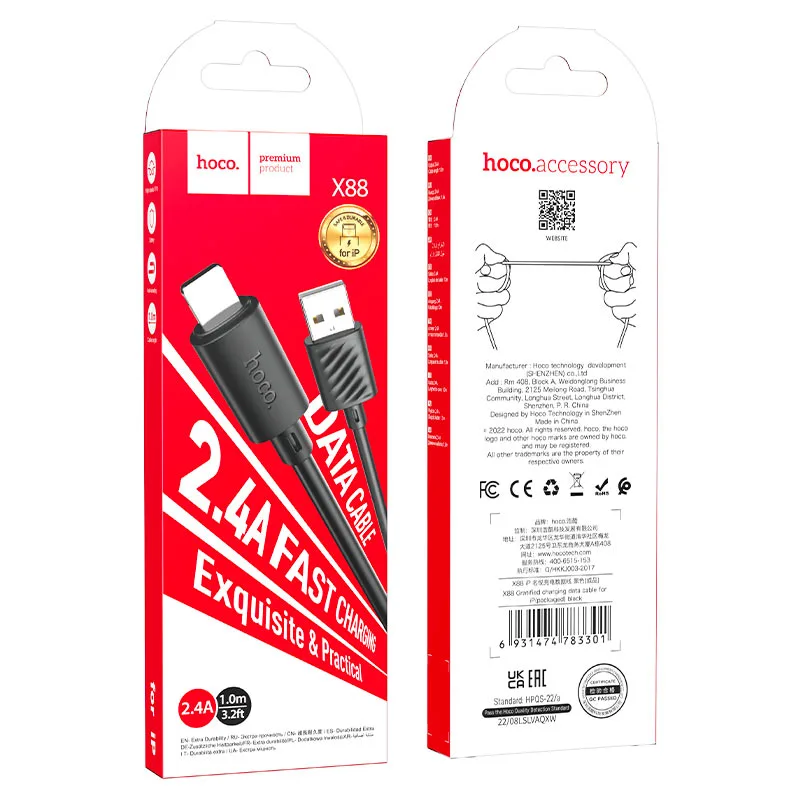 Hoco X88 Gratified PD charging data cable for iP(unpackaged) Black