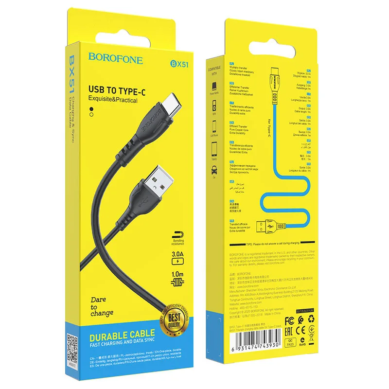 Borofone BX51 Triumph charging data cable Type-C to iP(unpackaged) Black