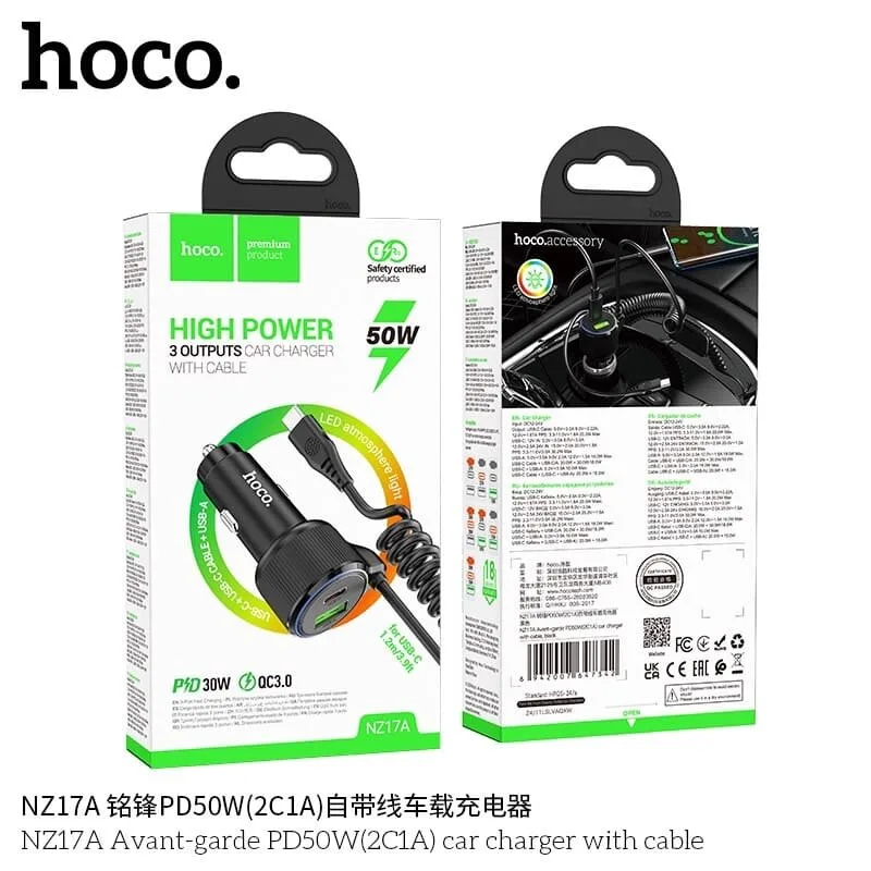 Hoco NZ17A Avant-garde PD50W(2C1A) car charger with cable