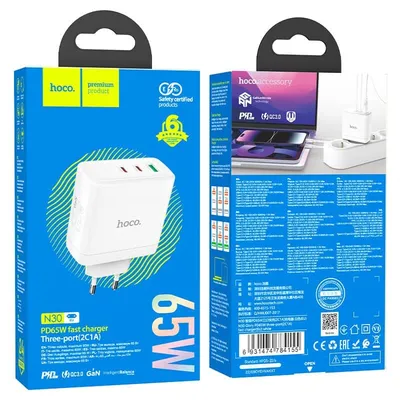Hoco N30 Glory PD65W three-port(2C1A) fast charger(EU)