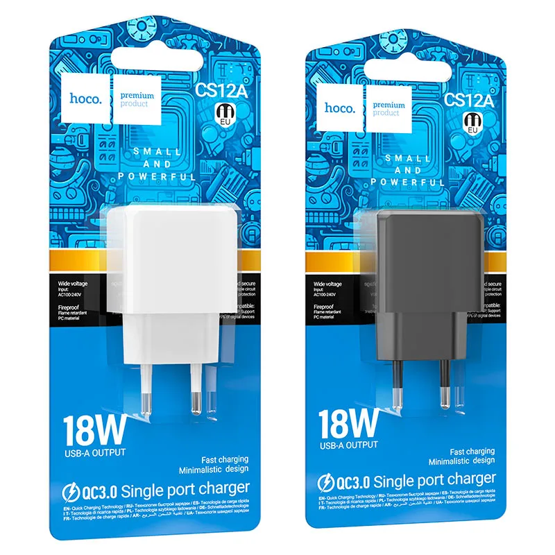 Hoco CS12A Ocean single port QC3.0 charger(EU) შავი