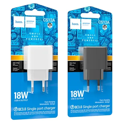 Hoco CS12A Ocean single port QC3.0 charger(EU) შავი