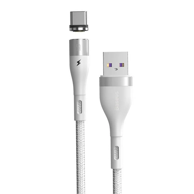 Baseus Zinc Magnetic Safe Fast Charging Data Cable USB to Type-C 5A 1m White