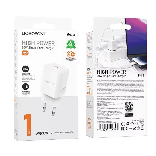 Borofone BN13 Safety PD30W single port charger(EU) White