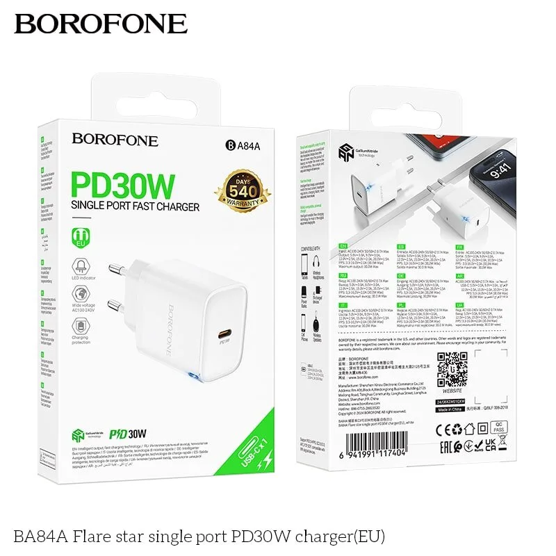 Borofone BA84A Flare star single port PD30W charger(EU)
