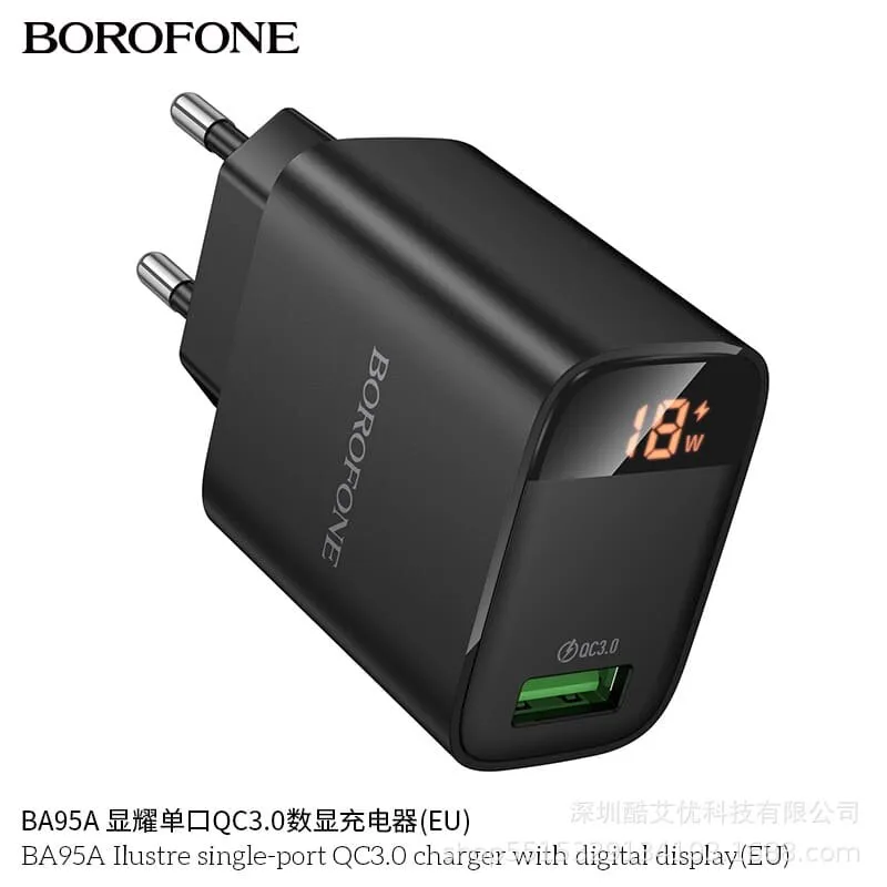 Borofone BA95A Ilustre single-port QC3.0 charger with digital display(EU)