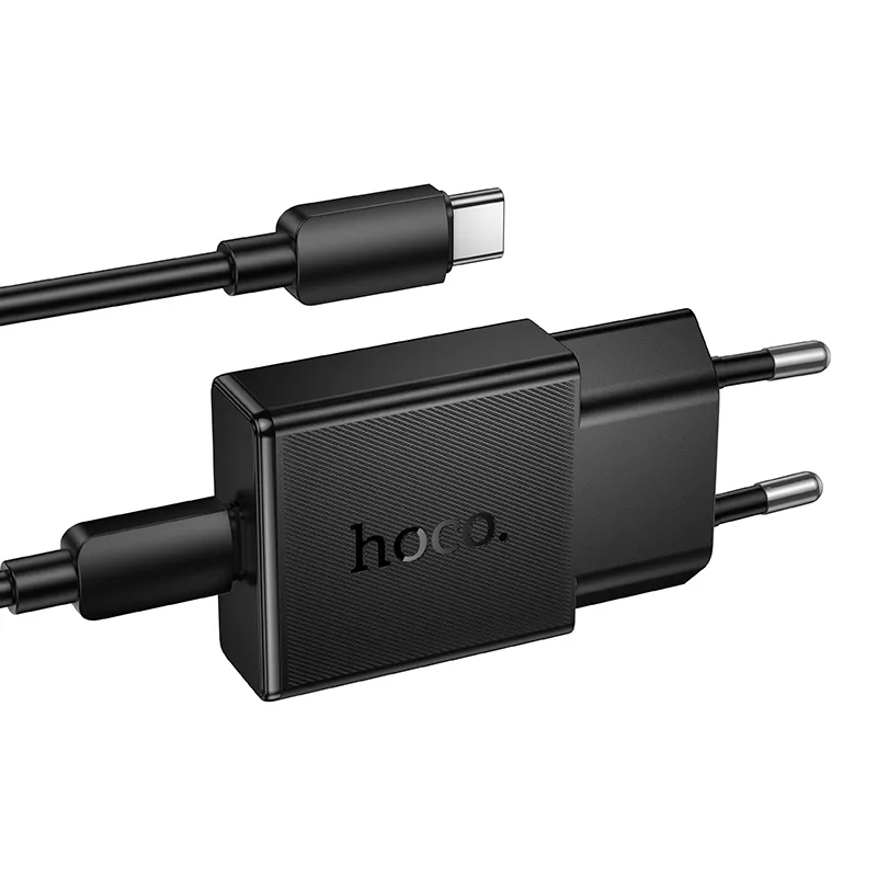 Hoco N72 Speed single-port PD20W ultra-thin charger set(C to iP)(EU) black