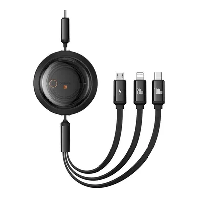 Baseus Free2Draw Retractable Crystal Fast Charging Data Cable USB to M+L+C 100W 