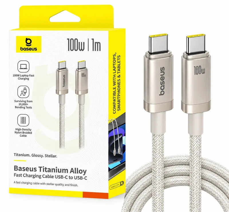 Baseus Titanium Alloy Fast Charging Cable Type-C to Type-C 100W 1m Galaxy Titanium Gold