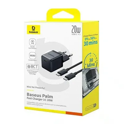 Baseus Palm Fast Charger 1C 20W EU Cluster Black (with Baseus Mini White Cable U