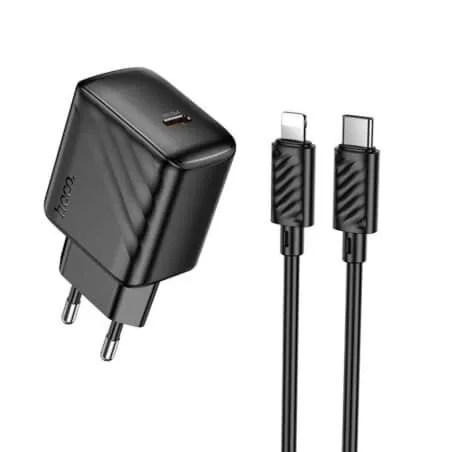 Hoco CS24A Puerto single-port PD25W charger set(C to iP)(EU) black
