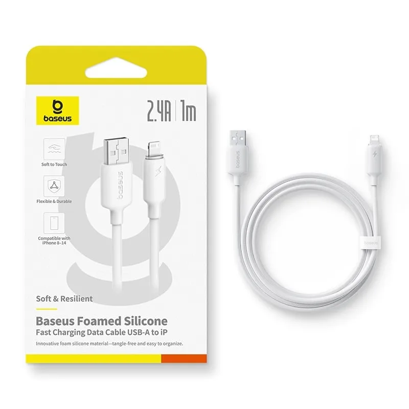 Baseus Foamed Silicone Fast Charging Data Cable USB-A to iP 2.4A Moon White 1m