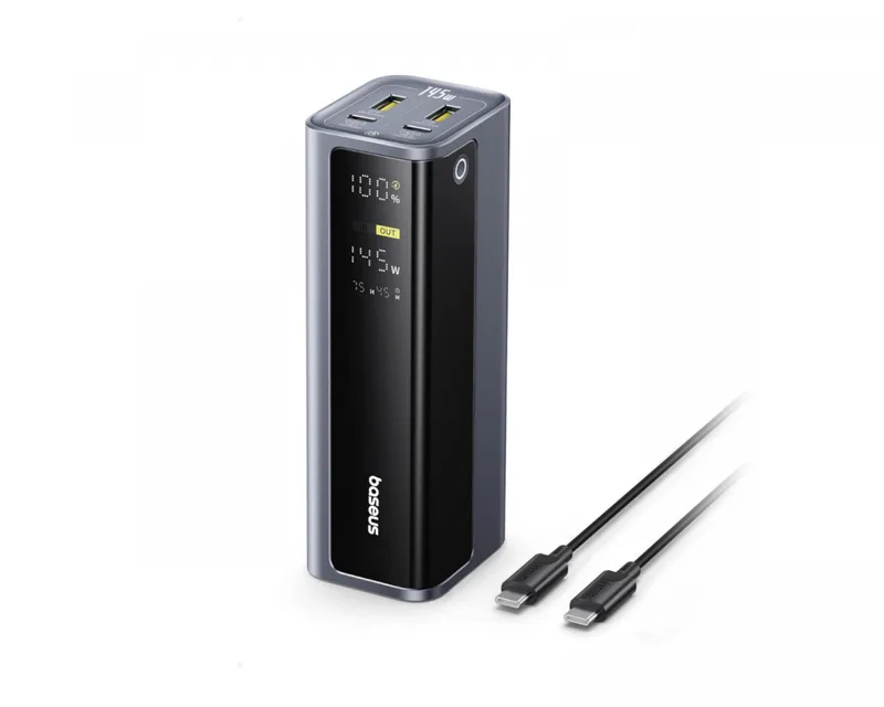 OS-Baseus EnerGeek GP12 Fast Charging Power Bank with Digital Display 20800mAh 145W Space Grey (Includes Type-C to Type-C Cable 1M 100W)