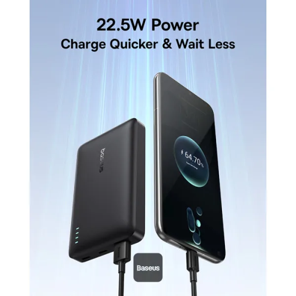 OS-Baseus EnerFill FP21 Power Bank 10000mAh 22.5W Cosmic Black (Includes Simple Type-C to Type-C Cable 20V/3A 30cm Black)