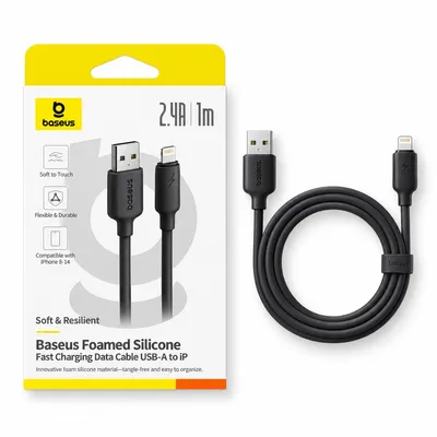 Baseus Foamed Silicone Fast Charging Data Cable USB-A to iP 2.4A Cosmic Black 1m