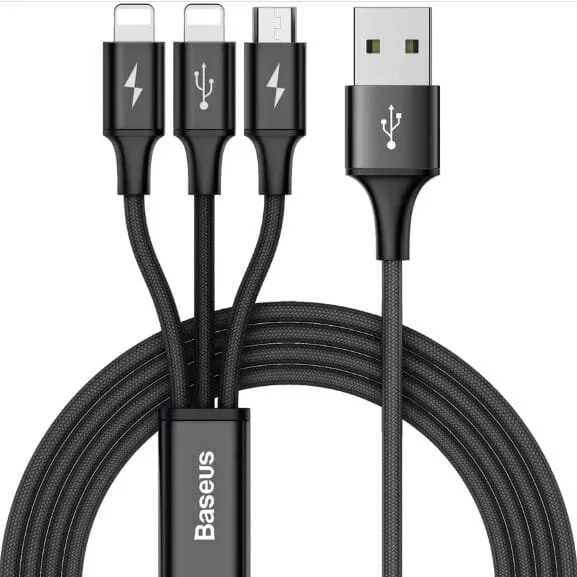 OS-Baseus Silky One-for-Three Fast Charging Cable USB-A to M+L+C 100W 1.5m Cosmic Black