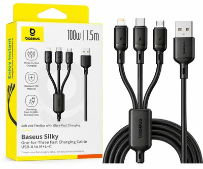 OS-Baseus Silky One-for-Three Fast Charging Cable USB-A to M+L+C 100W 1.5m Cosmi