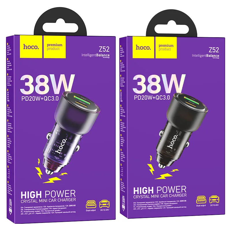 Hoco Z52 Spacious PD38W(1C1A) car charger transparent purple