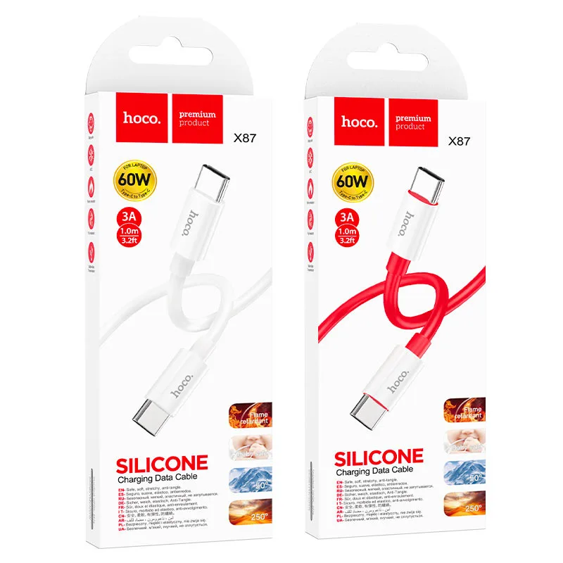 Hoco X87 Magic silicone 60W PD charging data cable for Type-C to Type-C white