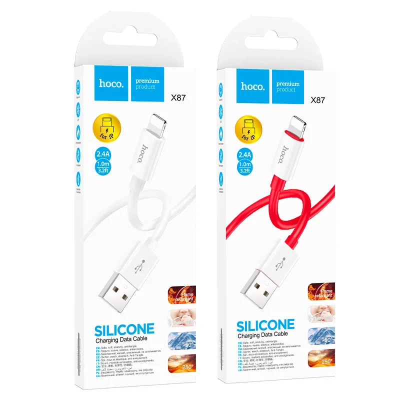Hoco X87 Magic silicone PD charging data cable for iP white