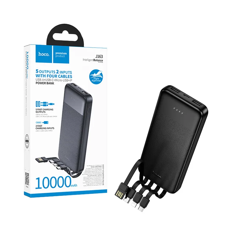 Hoco J163 Wonderful power bank with 4 cables(10000mAh) black
