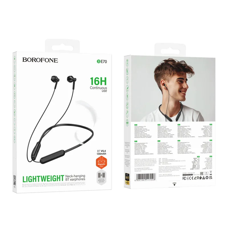 Borofone BE70 Light neck-hanging BT earphones obsidian black